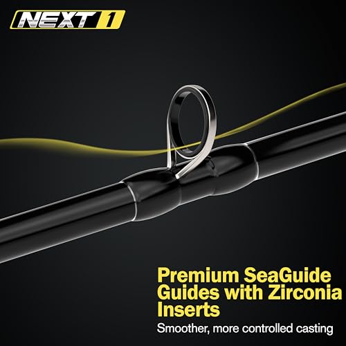 Next 1 Freshwater Bass Fishing Rod, Casting, Graphite Blank | 6 Casting Rod Models: For Topwater, Jig, Frog & Crankbait, 8-30 lb, 1/8-1.5 oz, 20/30-Ton Graphite, SeaGuide Zirconia Guides - color: Black, size: 7'6" H, FAST