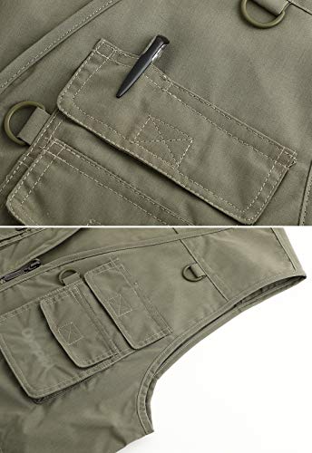 Spanye Mens Fishing Vest Multi Pocket Vests Safari Travel Photo Work Jacket Alive Outerwear - color: Army Green, size: Small