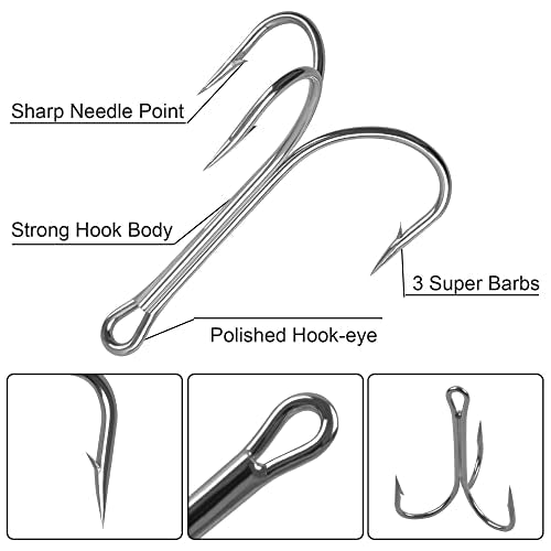 15/30pcs Classic Treble Fishing Hooks Large Size Silver Triple Barbed Fish Hook Strong Sharp Saltwater Fishing Hooks Size 4/0 6/0 7/0 8/0 9/0 10/0 - size: 4/0 - 15pcs