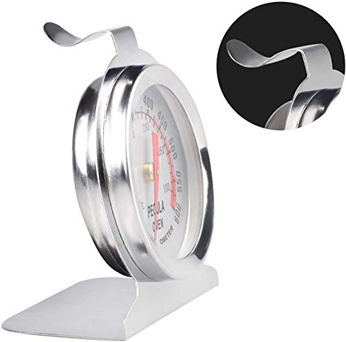 Stainless Steel Oven Thermometer 50-300°C/100-600°F, Analog Instant Read, Battery-Free Kitchen Cooking Thermometer, Hook & Stand Design Food Thermometer for Oven, Grill, Smoker, Fryer