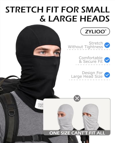Zylioo XXL Balaclava Mask for Big Heads, Breathable Sun Hood | Roomier 2XL Fit-Cooling mesh fabric helps release heat while giving full head and neck coverage for rides and trails. - color: Black & Dark Gray