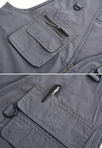 Spanye Mens Fishing Vest Multi Pocket Vests Safari Travel Photo Work Jacket Alive Outerwear - color: Gray Blue, size: Medium