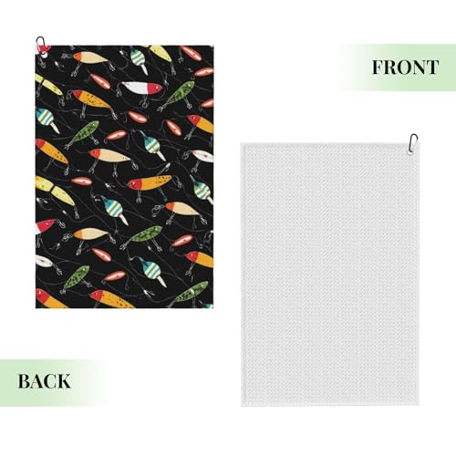 Fishing Lure Golf Towel 16" X 24" with Clip Golfer Bags Accessories Gifts - color: Fishing Lure
