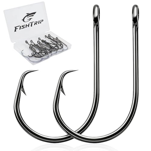FishTrip 50/100Pcs Inline Circle Hooks for Freshwater Saltwater #4-10/0 | 3X Strong, High Carbon Steel, Rust-Proof, Ultra Sharp Barbed, Fishing Octopus Hooks for Bass, Salmon, Pike, Catfish - size: 6/0_50pcs
