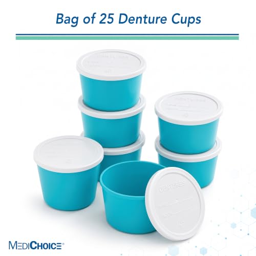 MediChoice Denture Cup, With Opaque Lid, 8 Ounce, Teal (Bag of 25)