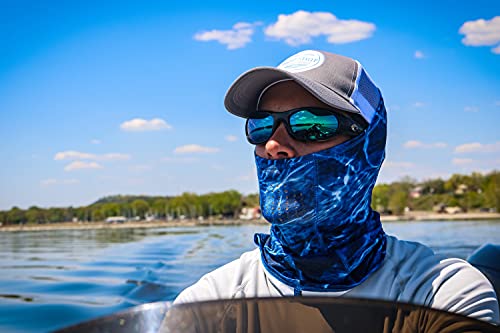 HOT SHOT Cooling Fishing Gaiter - UPF 50 Sun Protection – Breathable Face Mask - color: Mossy Oak Elements Agua - Marlin
