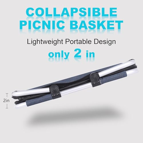 Picnic Basket, SIYUAN Collapsible Shopping Basket with Lid 27L Large Market Basket with Handles Reusable Folding Grocery Basket Insulated Cooler Bag for Picnic Travel, Blue