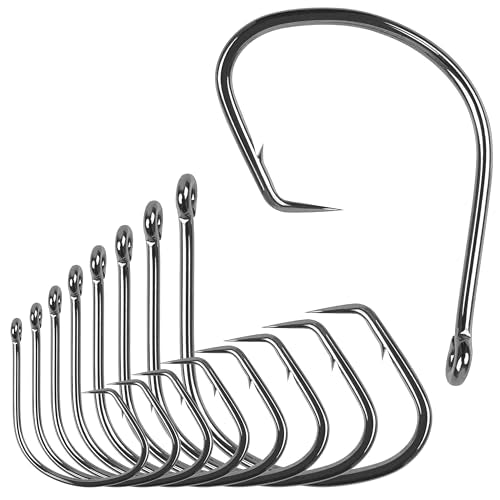 Circle Hooks Saltwater,100pcs Catfish Hooks Offset Circle Octopus Fishing Hooks High Carbon Steel 2X Strong Barbed Fishhooks for Bass Trout Freshwater Saltwater - size: 100pcs-8/0