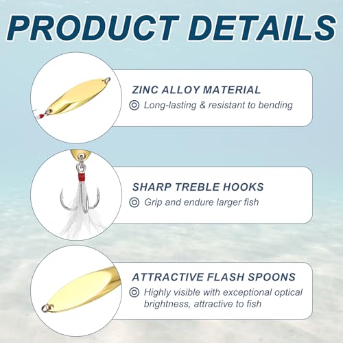 Fishing Spoons Lures, Metal Saltwater Treble Trout Lures Jigging Spoon with Treble Hooks Spinner Baits for Freshwater - color: Gold, size: 20g / 3/4oz