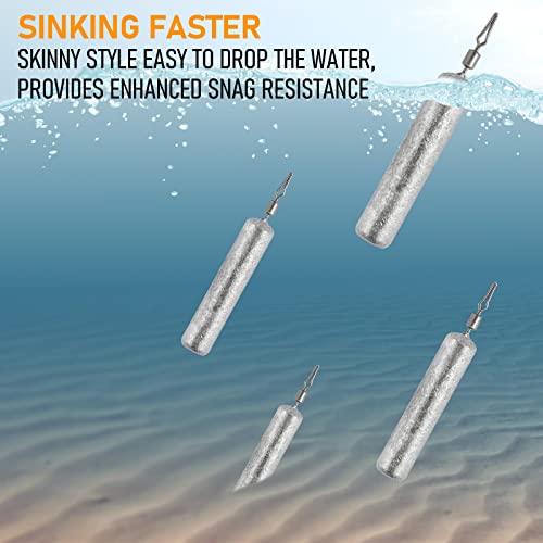 Dr.Fish 50 Pack Fishing Drop Shot Weights Lead Fishing Weights Pencil Skinny Sinkers with Barrel Swivels for Freshwater Bass Fishing - size: 1/4oz-20 Pack