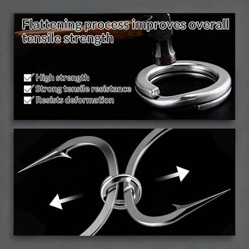 FishTrip 50/100/200Pcs Fishing Split Rings Heavy Duty for Saltwater | Stainless Steel, Nickel-Plated Flattening Process, Terminal Tackles Connectors Treble Hooks Replacement, Plugs, Spinners - size: 0#_50pcs