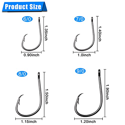 Inline Circle Hooks Saltwater, 100pcs Saltwater Fishing Hooks High Carbon Steel Fish Hook Straight Eye Octopus Hook for Catfish - size: 100PCS 8/0