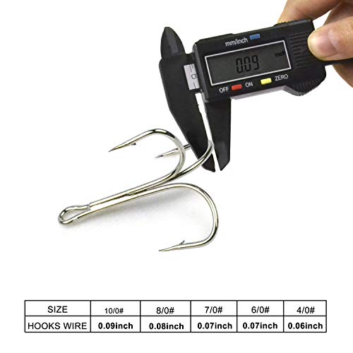 Fishing Treble Hooks, Freshwater Saltwater Triple Fishing Hooks for Snagging Trout Walleye Catfish Lures Baits Replacment, Extra Strong Sharp, Silver, 20/50pcs - size: 10/0-50pcs