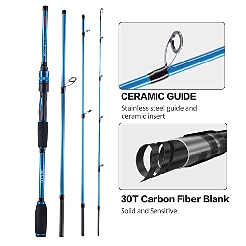 Goture 4-Piece Travel Carbon Fishing Rod M/MH Action 6.6-12ft Multi-Colors | Goture multi-spec travel fishing rods adopt upgraded high-grade carbon fiber blank with premium Fuji line guides - color: Blue, size: Spinning/7'-Moderate-Fast/Medium