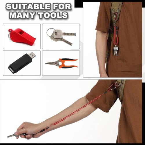 PATIKIL Coiled Lanyards with Buckle Retractable Safety Ring and Quick Release Detachable Buckle for Fishing Equipment - color: Silver Tone, size: 40 Inch