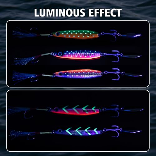 Goture Fishing Jigs, 40g 60g Vertical Jig Saltwater Freshwater, Jig Fishing Lures with Assist Hooks and Treble Hook, Jigging Spoon Lures for Tuna, Salmon,Striped Bass, Grouper Snapper,Kingfish - color: B3:5pcs Fishing Jigs, size: 1.41oz/40g