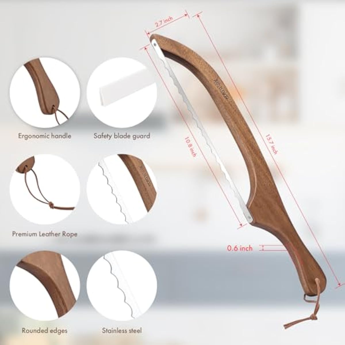 Bread Knife for Homemade Bread,Sourdough bread knife,15.7" Bread slicer for Homemade Bread, Baguettes and More Cuts Thin,Bow Design Easy to Cutting Even Slices