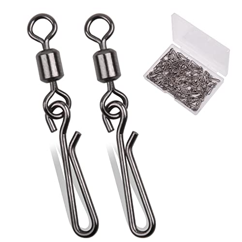 AGOOL Fishing Swivels Snaps Fishing Quick Clips, 60/200pcs Rolling Barrel Swivels with Quick Clips Snaps Swivels High Strength Speed Clips Connector Freshwater Saltwater Fishing Tackle - color: 10#-60pcs