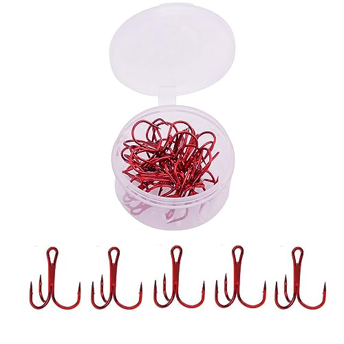 20pc/Box Fishing Treble Hooks Set High Carbon Steel Fishing Hooks Classic Round Bend Hook 2# 4# 6# 8# 10# - color: Red, size: 10#-20pcs