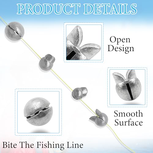 100Pcs Split Shot Fishing Weights Sinkers Open Mouth Design Weight | Large Capacity Removable Lead Assortment Clip On Fishing Accessories for Freshwater Saltwater - style: 1/16oz
