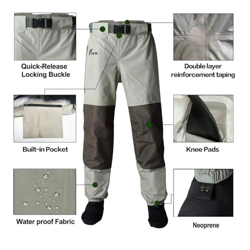 8 Fans Mens Womens Waist Waders,3-Ply Durable Breathable Waterproof Stockingfoot Insulated Wading Pants for Fishing Kayaking - size: X-Small