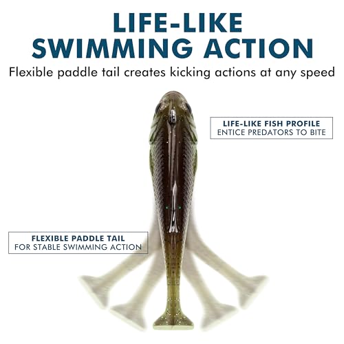 Pre-Rigged Soft Fishing Lures, Easy Catch Swimbaits for Bass Trout | Paddle & Curly Tail, Swim Baits for More Bites, Freshwater & Saltwater Fishing Bait, Crappie Walleye Pike Lures, Value Pack - color: A2-3.5"-0.75oz