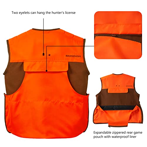 BASSDASH Upland Game Field Water-Resistant Bird Hunting Vest with Multi Pockets Men Women FV11 - color: Brown/Orange, size: Medium
