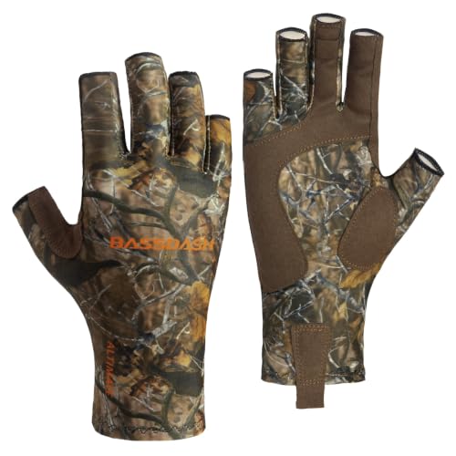 Bassdash ALTIMATE UPF 50+ Sun Protection Fingerless Fishing Gloves Men - color: Autumn Forest, size: Medium