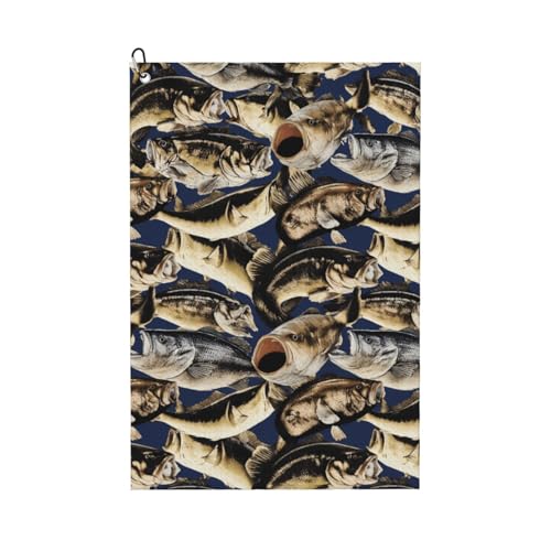 Fish Pattern Print Golf Towel 16" X 24" with Clip Golfer Bags Accessories Gifts - color: Fish Pattern Print