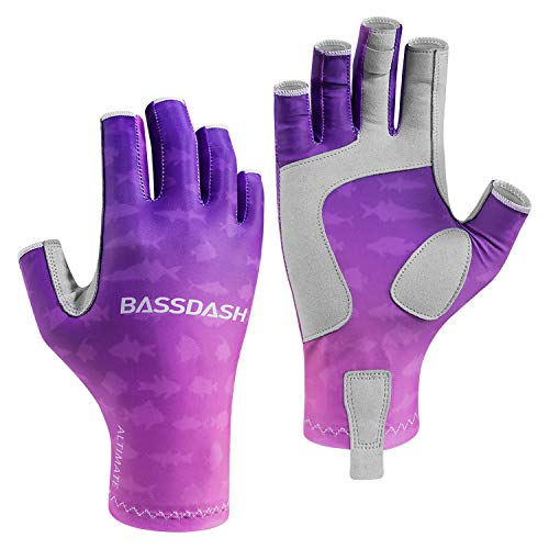 Bassdash ALTIMATE UPF 50+ Women’s Fishing Gloves UV Sun Protection Fingerless Gloves for Kayaking Paddling Hiking Cycling Driving Shooting Training - color: Gradient Purple, size: Medium