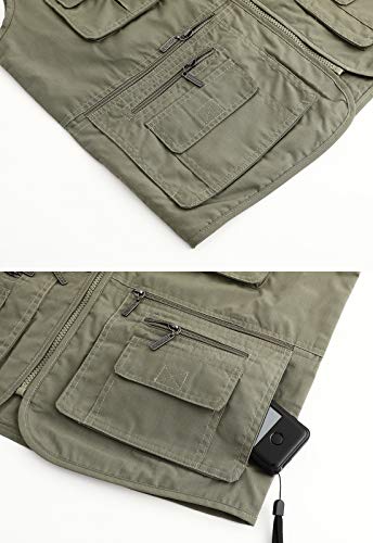 Spanye Mens Fishing Vest Multi Pocket Vests Safari Travel Photo Work Jacket Alive Outerwear - color: Army Green, size: XX-Large