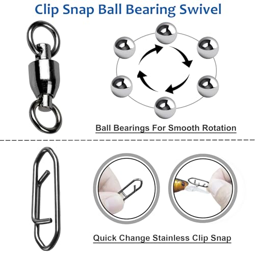 AMYSPORTS High Strength Snap Swivels Stainless Bearing Rolling Fishing Swivel Freshwater Snap Swivels Fishing Clip Steel Black Nickel - size: Size 5+L (133lb) 25 pcs