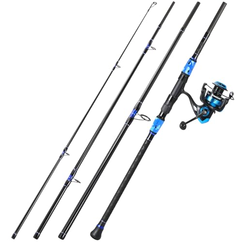 Sougayilang Surf Fishing Rod and Reel Combo, 4 Piece MH/H Saltwater Fishing Combo with 5000 Size Spinning Reel(12'/15') - color: blue, size: 10ft-Spinning-4Pc-Heavy