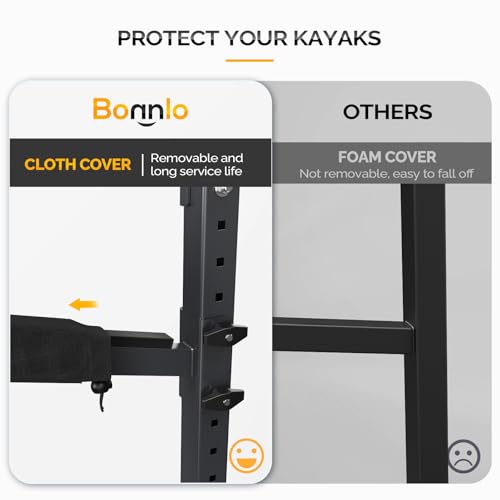 Bonnlo Kayak Storage Rack, Adjustable Heavy Duty Kayak Rack for Kayaks Paddle Boards, Kayak Paddle Holder for Garage, Spacesaver, Gentle on Padding, Boat Organizer - style: 2 Kayaks, Free Standing