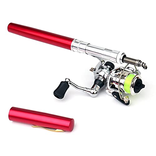 Lixada Fishing Rod Reel Combo Mini Pen Fishing Pole Kit Telescopic Fishing Rod Spinning Reel Combo Kit - color: Red, size: 1.6 m