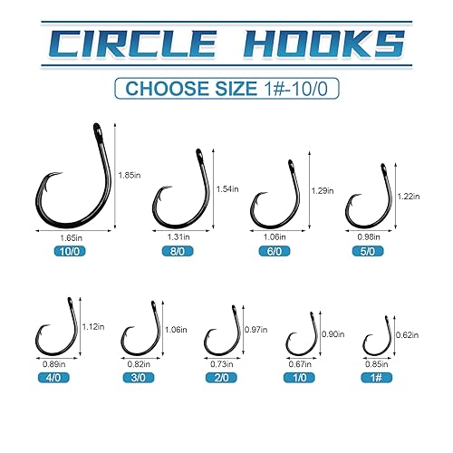 Circle Hooks Saltwater in-Line Wide Gap Fishing Hooks for Catfish 4X Strong High Carbon Steel Mustad Hooks for Tuna, Carp, Catfish,【1,1/0,2/0,3/0,4/0,5/0,6/0】-20pcs,【8/0】-12pcs,【10/0】-8pcs - size: 6/0-20pcs