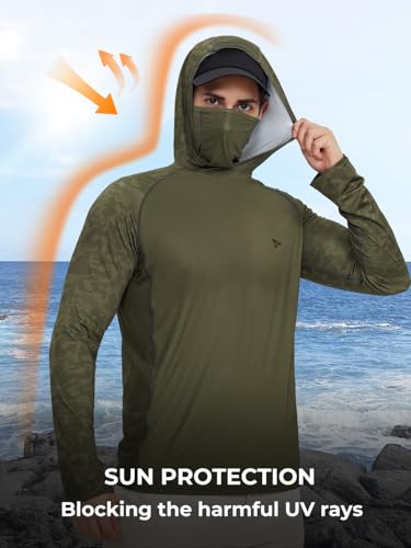 Rodeel UPF 50+ Men’s Long Sleeve Performance Fishing Hiking Shirt with Mask UV Neck Gaiter Hoodie - color: A1.5pack：black,grey,blue,green,brown, size: XX-Large