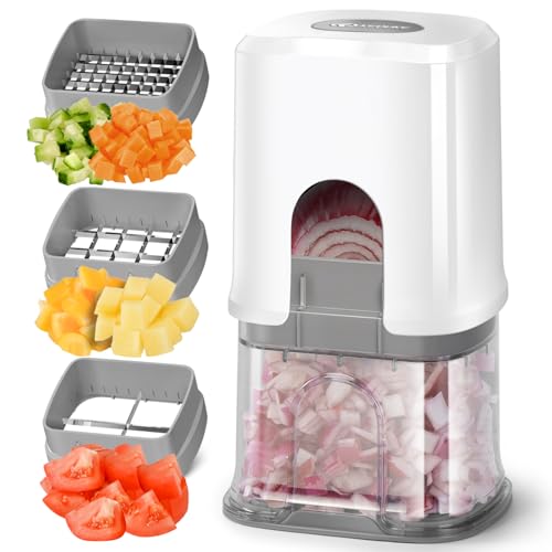 KEOUKE Multifunctional Vegetable Chopper White - 3 Interchangeable Blades Potato French Fry Cutter with Container & Storage Box Food Chopper Dicer for Cucumber, Tomato, Carrot, Onion