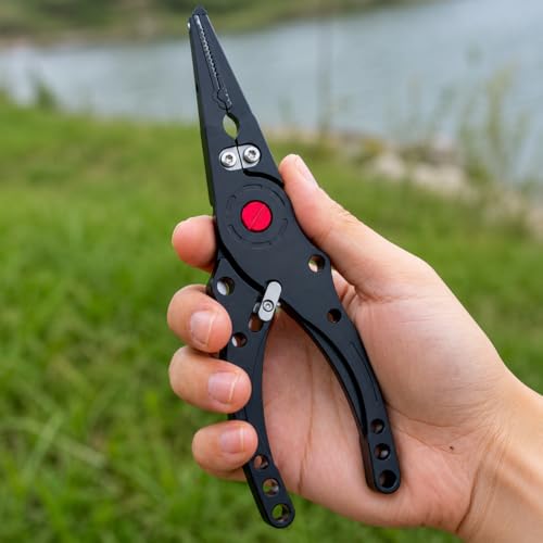 Aluminum Alloy Fishing Pliers with Cutter, Hook Removal & Split Loop Tool, Nylon Sheath Included, 300g Lightweight, Black - color: Black