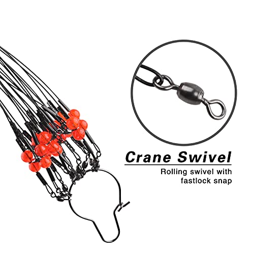 Fishing Leader Rigs Saltwater Tackle Rigs with Swivels Snaps, High Strength Wire Leaders Rigging Surf Fishing Gear Equipment for Lures Bait Hooks Catfish Walleye - color: Black Stainless Steel Leader, size: 24PCS, style: 2 Arm