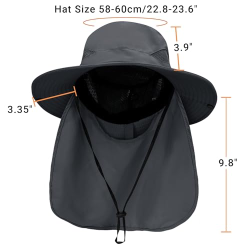 PFFY Sun Bucket Hats for Men Women Fishing Hat UV Protection Wide Brim Beach Safari Hat with Neck Flap - color: Beige (With Neck Flap)