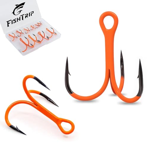 FishTrip Treble Hooks, 10Pcs Replacement Hooks Orange for Hard Lures | High Carbon Steel Ultra Barbed Sharp Triple Fishing Hooks for Saltwater Freshwater Bass Trout walleye, Pike Size 14-3/0 - size: 4#_10pcs