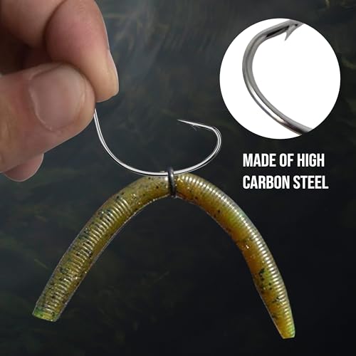 Reaction Tackle Wide Gap Wacky Hooks, Weedless Worm Hooks for Bass, High Carbon Steel Hooks for Stick Worm Soft Plastics, Neko Rig and Finesse Fishing (25-Pack) - size: #3/0 Wire Guard