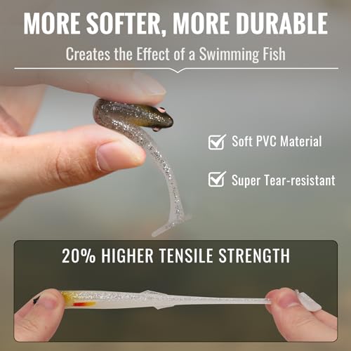 TRUSCEND Shadtale Easy Catch Soft Fishing Lures, Unique Vibration and Action for Various Rigs, Paddle Tail Swimbaits Trailer for Bass, Trout, Crappie, Walleye, Redfish, Saltwater & Freshwater Fishing - color: H-2.5",0.08oz,12pcs