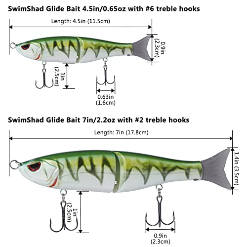 Bassdash SwimShad Glide Baits Jointed Swimbait Bass Pike Salmon Trout Muskie Fishing Lure,3-Pack - color: Rainbow Trout + Striper + Firetiger, size: 7in/2.2oz
