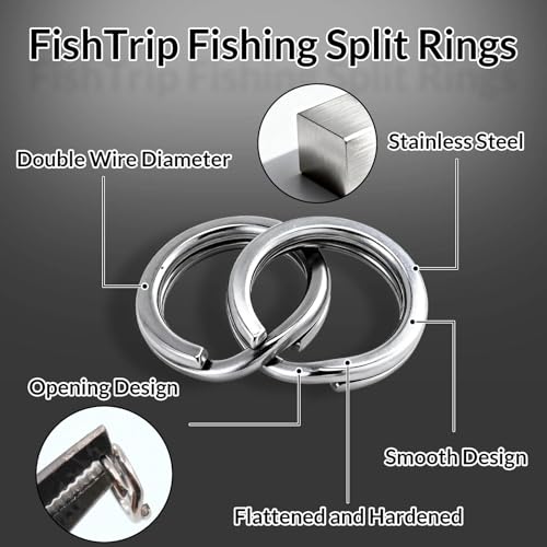 FishTrip 50/100/200Pcs Fishing Split Rings Heavy Duty for Saltwater | Stainless Steel, Nickel-Plated Flattening Process, Terminal Tackles Connectors Treble Hooks Replacement, Plugs, Spinners - size: 8#_100pcs