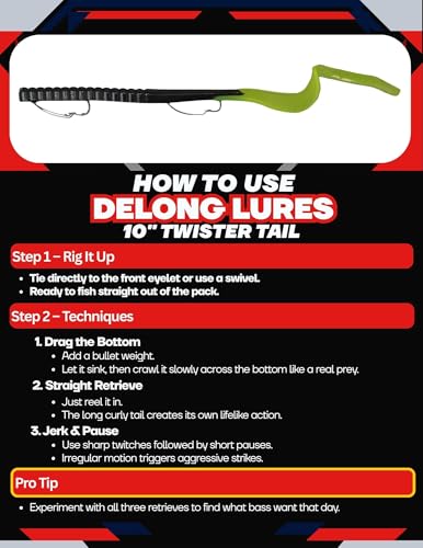 Delong Lures Fishing Lures Bass Set, 10" Pre-Rigged Weedless Swim Bait, Twister Tail Bass Fishing Lures, Extra Durable Soft Plastic Baits for Freshwater - 5 pcs Bass Baits and Lures Pack, Made in USA - color: Watermelon