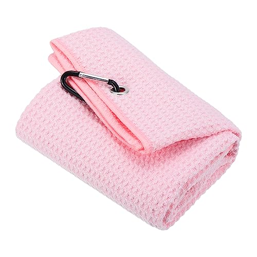 PATIKIL 20"x16" Tri-Fold Golf Towels, Waffle Pattern Towels Soft Fiber Strong Water Absorption with D Clip for Golf Lovers, Pink - color: Pink, size: 20"x16"