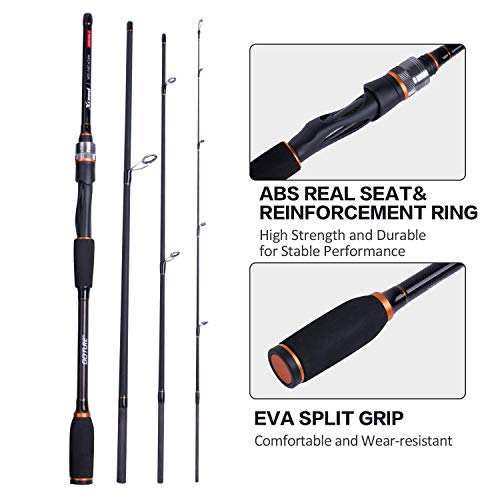 Goture 4-Piece Travel Carbon Fishing Rod M/MH Action 6.6-12ft Multi-Colors | Goture multi-spec travel fishing rods adopt upgraded high-grade carbon fiber blank with premium Fuji line guides - color: Black, size: Spinning/7'-Moderate-Fast/Medium