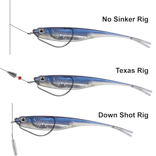 Dr.Fish Soft Plastic Baits, Fork Tail Soft Jerkbait Minnow Lures, 3 to 4-3/4 Inches Soft Swimbaits Jerk Shad Baits Crappie Bass Fishing Lures - color: Chartreuse, size: 4"-5 Pack